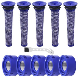 Pack of 10 for Dyson V8 V7 Filter, V8 V7 Replacement Parts Filter Accessory Set for Dyson, 5x Pre-Filter + 5x HEPA Post Filter with 1 Brush, Replacement for DY-96566101, DY-96747801