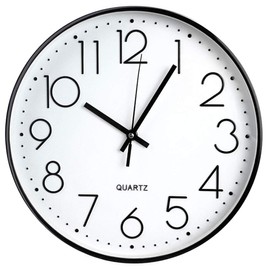 Tosnail 12 Inch Large Non Ticking Wall Clock, Round Silent Battery Operated Wall Clock for Living Room, Bathroom, Bedroom, Kitchen, Office Wall Decor - Modern Black Frame