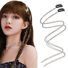 2PCS Silver Rhinestone Hair Chains Crystal Tassel Hair Clips Chains Decorative Headdress Sparkly Hair Extensions Hair Pins Braids Hair Accessories for Bride Wedding Party Daily Decorative