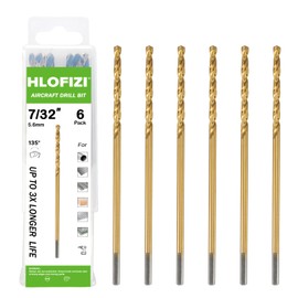 HLOFIZI 7/32 x 6 Inch Extra Long Drill Bits (6 Pack), Aircraft Drill Bit Titanium M2 High Speed Steel for Wood, Plastic, PVC, Thin Metal Sheet