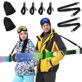 Hatillu Ski Straps and 2 Ski Masks - 2 Pack Adjustable Ski Strap and Pole Carrier for Carrying All Ski Types, Cushioned Shoulder Sling, Durable Ski Holder Accessory with Secure Clipping Mechanism