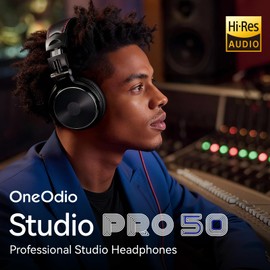 OneOdio Hi-Res Over Ear Headphones for Studio Monitoring and Mixing, Sound Isolation, Protein Leather Earcups, 50mm Driver Unit, Wired Headphones for AMP Guitar Keyboard (Pro-50 Black)