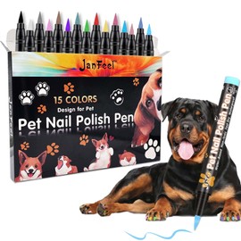 JanFeel Dog Nail Polish Pens, 15 Colors Pet Nail Polish Set Quick Dry Pet Safe Nail Polish Non Toxic Brush Tip Nail Polish Pens for Puppy and Cat or Small Pets