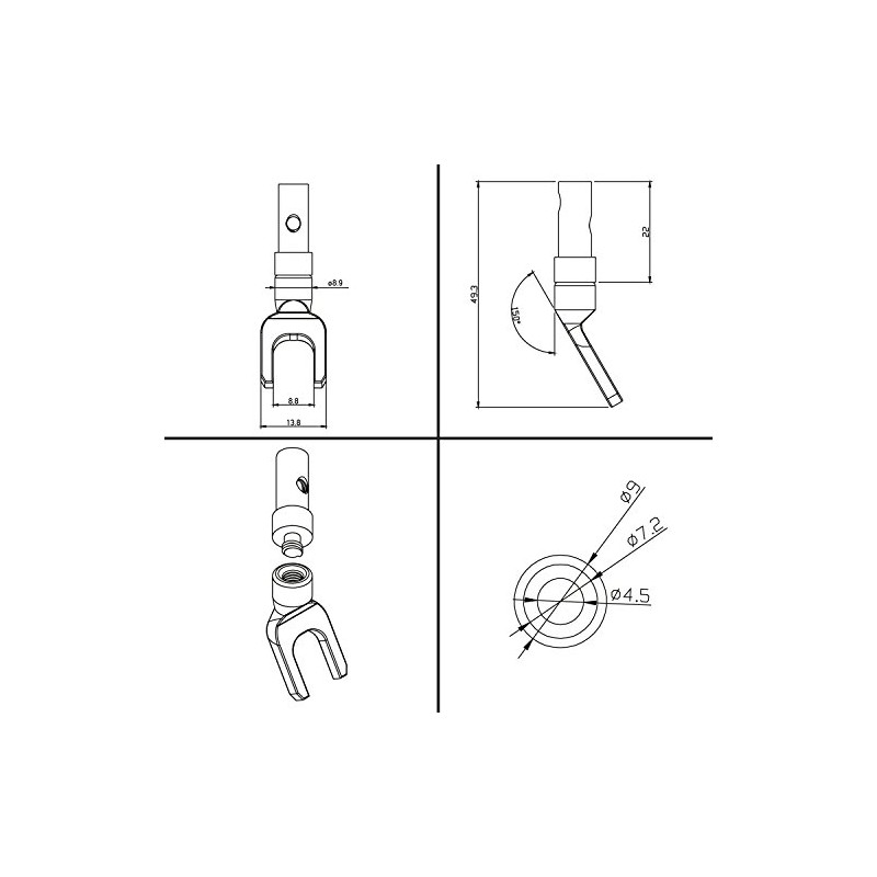 Poppstar 2x High-Quality Cable Lugs, Fork Plug for electrical connection