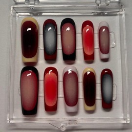 RED TONES James Turrell inspired hues aura press on nails - Color: S, size: Short Square