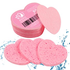 MMRH Facial Sponges Heart Shape Compressed Facial Sponges Natural Facial Cleansing Sponges Pads Exfoliating Sponges for Cleansing Reusable 50 Pieces