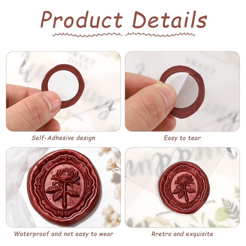 Wax Seal Stickers 50 PCS Rose Self Adhesive Wedding Invitations