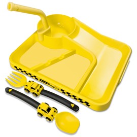 Deinyi Construction Toddler Plates - Toddler Eating Utensil Set with Removable Straw - Easter Gifts - Baby Plates Feeding Set - for Stocking Stuffers and Birthday Gifts - Yellow