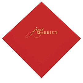 Weddingstar 3-Ply Gold Foil Cocktail Napkins Red - Just Married