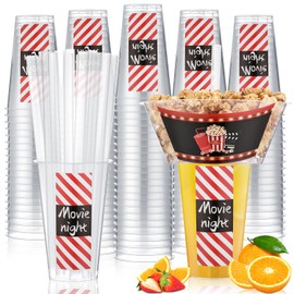 SiliFine 25 Sets of Movie Night Party Drink and Snack Cup with Straws Disposable Plastic Stadium Tumbler with Snack Bowl Cup with Snack Holder Sip Snack Cups for French Fries Fried Chicken Fruit