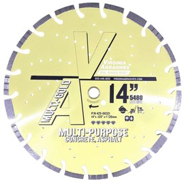 Virginia Abrasives 425-06321 - 1pc 14" Multi-Gold Premium Multi-Purpose High Speed Diamond Blade - Wet/Dry Concrete Diamond Blade, Precision Tools for High Speed Saws - (14" x .125" x 1"/20mm)