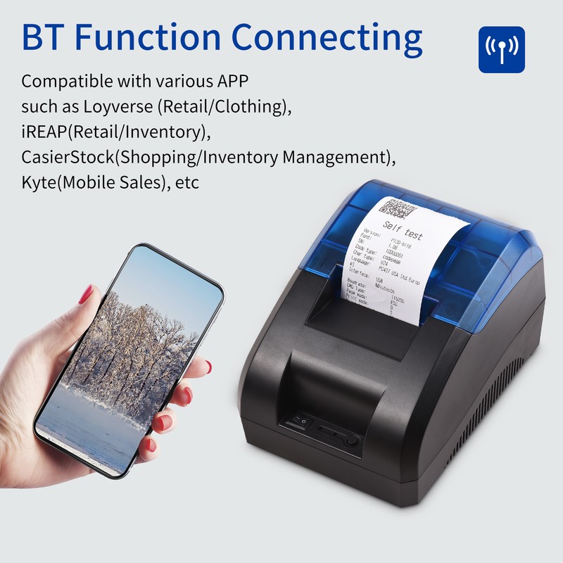 58mm Thermal Receipt Printer Desktop USB&BT Wireless Connection Printer Barcode