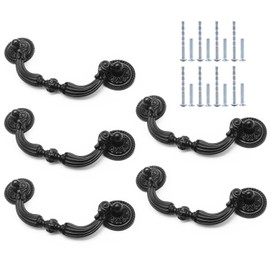 Murtenze 5 Pack Vintage Drop Bail Pulls Handles, 3.7 Inch Hole to Hole Matte Black Drop Drawer Pulls Hardware for Dresser Cupboard Cabinet Woodeboxes(Total Length 4.92 Inches)