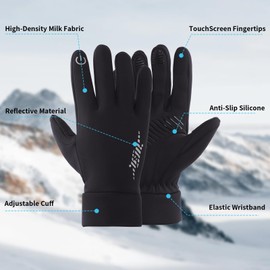 Fjquamitix Warm Winter Gloves for Men and Woman,Touch Screen Waterproof Anti-Slip Gloves,Milk Silk Fabric Thermal Glove for Running Hiking Cycling Driving (Black, XL)