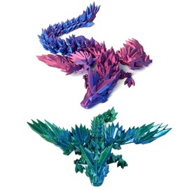 2 PCS 3D Printed Dragon, Dragon Fidget Toy, 22cm Articulated Fidget Dragon Toys, 3D Printed Fidget Toy for Home Office Decor, Desk Toy Gift for Kid Adult (Laser Purple, Laser Green)