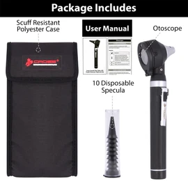 Cross Canada Physician Fiber Optic LED Pocket Otoscope Diagnostic Set for Detection of Ear Infection or an aid in Ear Cleaning-Otoscope for Medical Student Doctor Nurse Baby Adult Pet/Animal (Black)