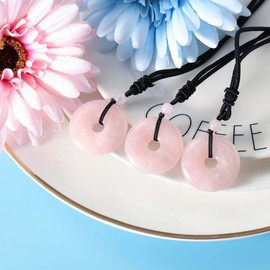 Jovivi 30mm Circle Donut Healing Crystals Necklace Natural Rose Quartz Semi-Precious Gemstone Stone Amulet Lucky Coin Donuts Protection Reiki Chakra Pendant Adjustable Rope