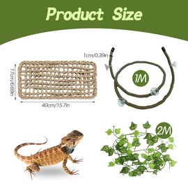 Bearded Dragon Hammock, Terrarium Hanging Plant Vines Artificial Leaves Reptile Hide Reptile Hammock Climbing Tank Accessories Habitat Decor for Chameleon Lizard Gecko Snake