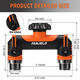 FANJELO Hose Splitter 2 Way, Heavy Duty Garden Water Hose Spigot Bib Splitter, Faucet Splitter with Shutoff Valve, Garden Hoses Connector for T Adapter, 3/4 - Inch GHT Thread (Orange)