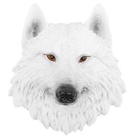 Veemoon White Resin Wolf Head Realistic Craft Wolf Head Statue Wall Art Animal Figurines Farmhouse Hanging Animal Decoration Ornament for Cafe Club Home Office Decor (20x22x10cm)
