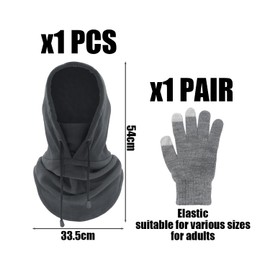 TYFGRT 1 windproof hat and 1 pair of gloves, adjustable face mask, winter thermal accessories, suitable for outdoor activities such as cycling and skiing, darkgray