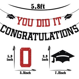 Red Glitter You Did It Congratulations Banner, Congrats Class of 2025/Congarts Grad, You Did It 2025 Graduation Party Decorations Supplies