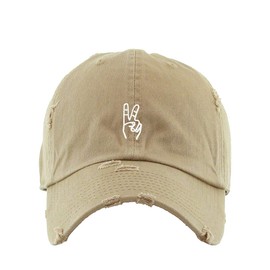 Peace Sign Vintage Baseball Cap Embroidered Cotton Adjustable Distressed Dad Hat Khaki