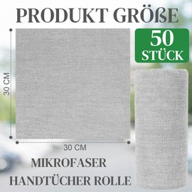 Pack of 50 Microfibre Cleaning Cloths 30 x 30 cm Tear-Off Cleaning Cloths Microfibre Cleaning Towels Roll Microfibre Towels Washable Microfibre Cloths Car Roll Dark Grey Reusable for Windows