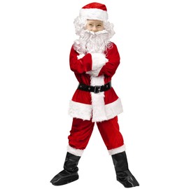 PreuveDe Boys Santa Claus Costume Children's Santa Suit Kids Christmas Costume for 6+ years 9PCS Red