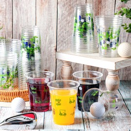 Qinyoung 50 Pcs Masters Golf Ball Party Supplies Bulk Clear Plastic Cups 12oz Disposable Let's Par-tee for Home Sports Golf Themed Birthday Bachelor Party Supplies Favors(Blue)