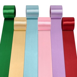 6 Rolls Satin Ribbon 50mm Wide Ribbons for Crafting, Silk Ribbon for Gift with 10m Twine, Double Sided Ribbon for Gift Wrapping,Thick Fabric Ribbon for Decoration, Wedding, Party