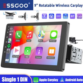 ESSGOO Wireless Apple CarPlay 9" Single 1 DIN Car Stereo Android Auto Head Unit +Camera