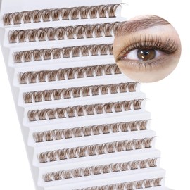 Veleasha Brown Lash Clusters 120 Pieces DIY Lash Extension D Curl Eyelash Clusters Wispy Eyelash Extensions Soft False Eyelashes Natural Look at Home (B10 Brown, 8-16 mm)