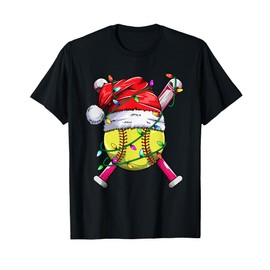 Santa Sports Design- Women Girls Christmas Softball Player T-Shirt