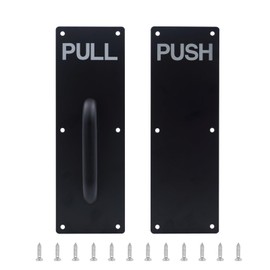 GINZER Push Pull Door Handle Set, Aluminum Alloy Push Pull Plates, Commercial Black Heavy Duty Sliding Door Handles 300 X 100 mm, Perfect for Garage Restaurant & Business Place