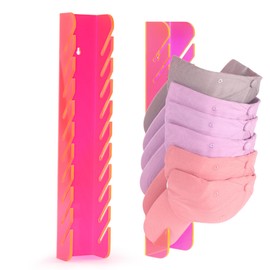 Mutellstory Hat Rack for Wall 2 PCS Acrylic Hat Organizer for Baseball Caps 10 Capacity Cap Stand Holder, 17x3 inches, Neon Pink