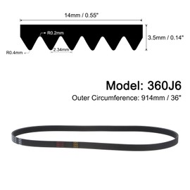 sourcing map 360J6 PJ V-Ribbed Belt 6 Ribs 36" Length x 0.55" Width, EPDM Poly V Belt