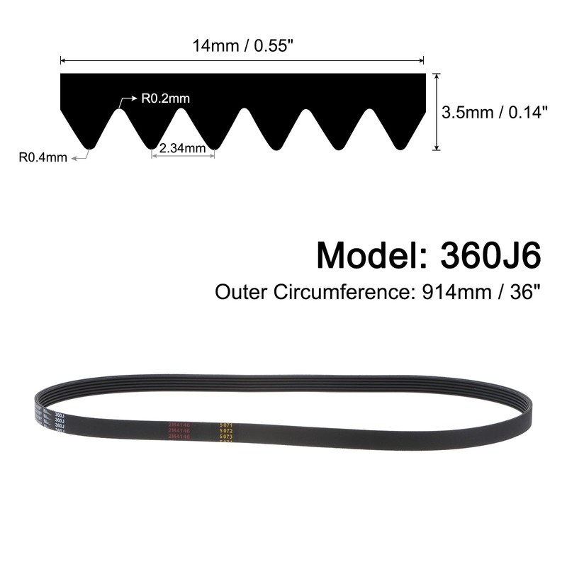 sourcing map 360J6 PJ V-Ribbed Belt 6 Ribs 36" Length