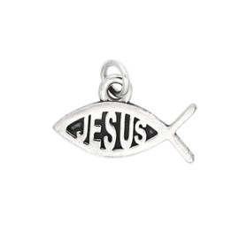 LGU Sterling Silver Oxidized Small Jesus Fish Christian Religous Symbol Charm