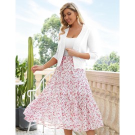 GoMamee Women's Classic 3/4 Sleeve Open Front Kint Cropped Cardigans Bolero Shrug for Dresses, White M