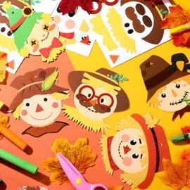24 Pieces Fall Scarecrow Head Craft Kits Assorted Scarecrow DIY Ornaments for Kids Art Gift Favors Autumn Thanksgiving Project Home Classroom Game Activities