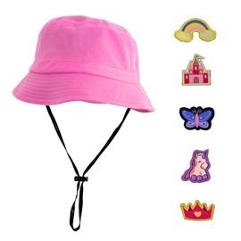 Kids Sun Hat with Stick-on-Patches, One Size Fits Most 2-7 Years Old, Fun Bucket Hat with Sun Protection for Boys and Girls (US, Age, 2 Years, 7 Years, Magical Pack, Pink)