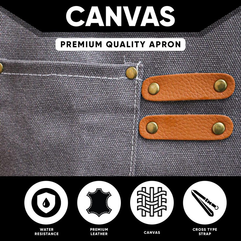 URBAN SOMBRERO Tipsee Chef Kitchen Apron with 3-Pocket Grey Canvas