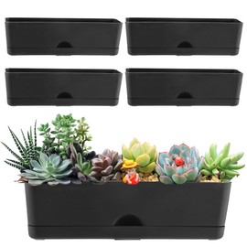 5 Pack Window Boxes Planters 16 Inches Rectangular Planter Herb Planter Boxes Large Plastic Flower Pots Rectangle Black Planter Outdoor and Indoor Succulent Window Sill Planter Self Watering Pots