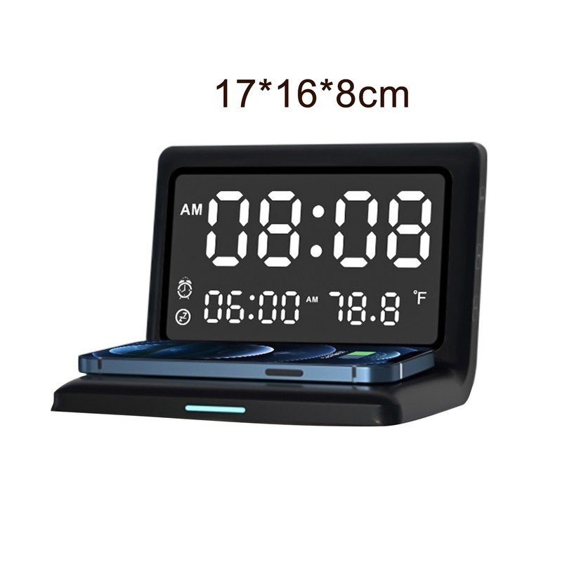 Multifunctional Digital Mirror Clock 15W Wireless Charging Alarm Clock with