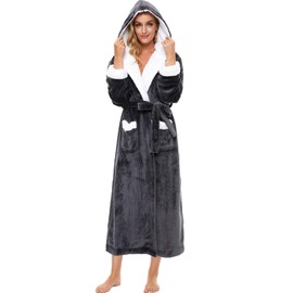 iniber Plush Robes for Women, Soft Warm Fleece Bathrobe for Women, Women's Robe with Hood Long Comfy Ladies Sleepwear