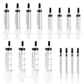 GUOYIHUA Pack of 16 Syringes, Plastic Syringes with Black Plug, Syringes 20ml/10ml/5ml/1ml, Disposable Syringes for Laboratory, Animal Feeding, Liquid Separation, Plant Watering