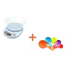 Compraymas Bascula Gramera Con Tazón + Tazas Cucharas Medidoras