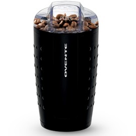 OVENTE Electric Coffee Grinder for Beans, Spices and More, 2.5Oz Compact Grinding Mill, Spice Grinder with Stainless Steel Blade, Pulse Button Operation and Transparent Easy to Open Lid, Black CG225B