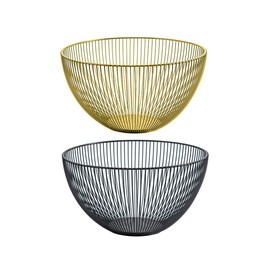 Cesta de almacenamiento de alambre de metal, cesta de frutas redonda grande para pan, cuenco de frutas y verduras, soporte de almacenamiento de frutas y verduras, cuenco de frutas de moda (2 unidades, negro + dorado)